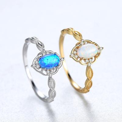 China Ring Oval Shaped Gold Plated Silver Luxury Romantic Opal Engagement Wedding Ring for sale