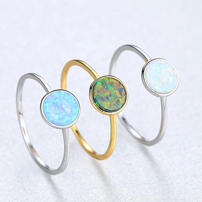 China Romantic Classic Silver Ring Round Shaped Gold Plated Opal Engagement Wedding Ring for sale