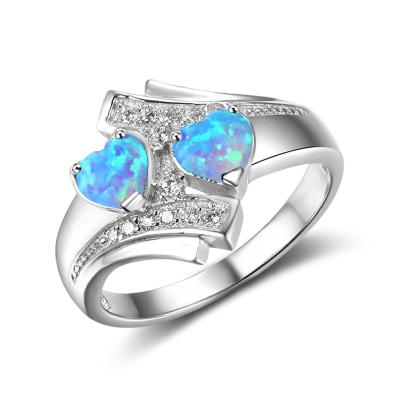 China Ring Heart Shaped Rhodium Plated Colorful Romantic 925 Sterling Silver Opal Engagement Ring for sale