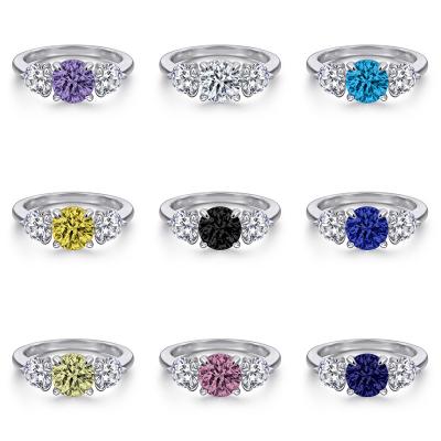 China Classic Romantic Round Cut 7mm Anniversary Stone Ring 925 Sterling Silver Engagement Wedding Colorful Brilliant Ring for sale