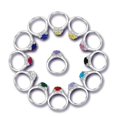 China Classic Romantic Ring Round Brilliant Cut 7mm 925 Sterling Silver Engagement Wedding Colorful Halo Ring for sale