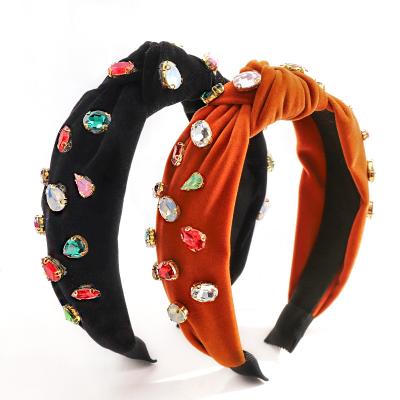 China Hair Decoration Wholesale Personality Fashion Velvet Newborn Headband With Diamond for sale