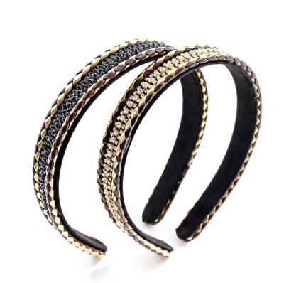 China High Quality Chain Link Hair Decoration Alloy Diamond Leather Headband Thin Simple for sale