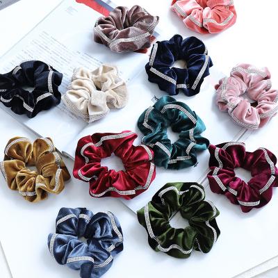 China Fashionable Wearable Women Diamond Velvet Scrunchies Hair Ring Girl Hair Decoration for sale