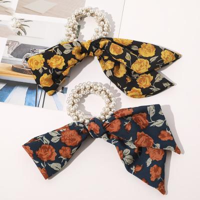 China Girl Hair Decoration New Arrival Design Simplicity Satin Fabric Braid Beads Scrunchies for sale