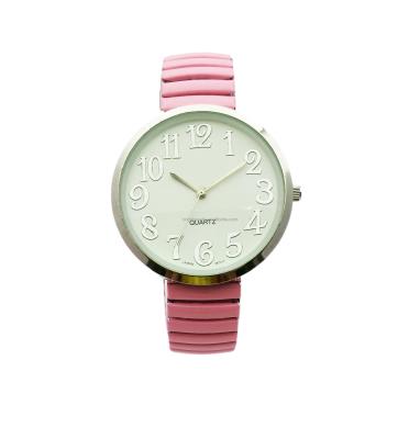 China Cheap Wholesale Small Alarm 2021 Price Old Man Or Woman Elastic Strap Old Lovers Casual Big Numbers With White Dial Wrist Hand Watch for sale