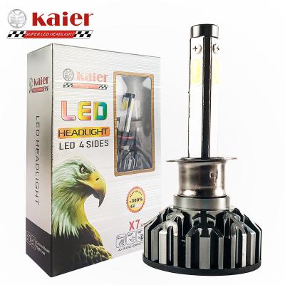 China Illuminate Car Led Headlight 12V White COB Light X7 Led Beam H3 4 Sides Double Chips 36W 10000LM for sale