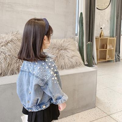 China Sustainable Kids Denim Jackets For Girls Baby Beads Coats Spring Autumn Fashion Child Kids Outwear Ripped Jeans Jacke for sale