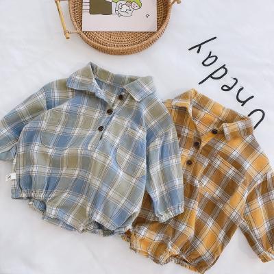 China Summer Cheap Plaid Baby Boy Long Sleeve 100% One Piece Cotton Toddler Clothes for sale