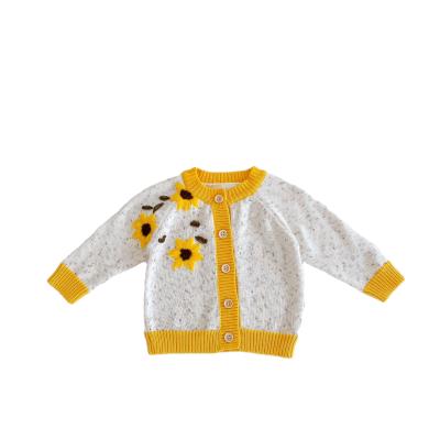 China New arrivals cute breathable children's boutique embroidery cardigan sweaters for girls with flower ornament kids 2021 for sale