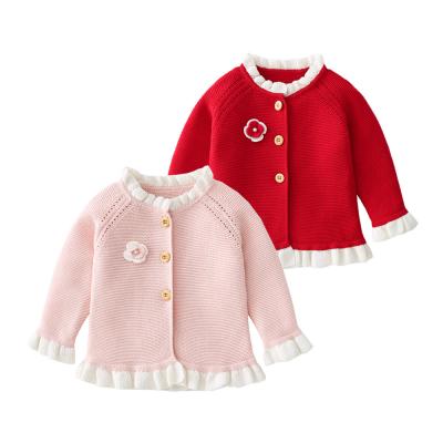 China 2021 Baby Girls Casual Infant Pink Breathable Cotton Knit Cardigan Sweaters Wholesale for sale