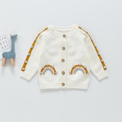 China 2021 breathable cardigan toddler fancy sweater with pom pom design kids girls sweaters with rainbow for sale