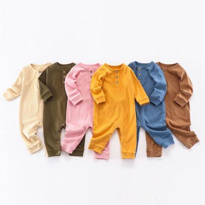 China Wholesale Polyester/Cotton Newborn Baby Clothes Organic Baby Infant Romper Overalls Cotton Long Sleeve Button Onesie for sale