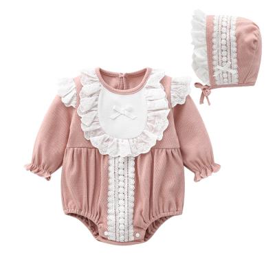 China Wholesale Autumn Newborn Baby Clothes 100% Cotton Baby Romper With Hat Toddler Infant Jumpsuit For Girls for sale