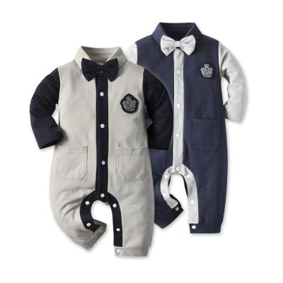 China Polyester/Cotton Autumn Newborn Baby Patchwork Party Wear Romper Gentleman Baby Boy Formal Overalls for sale