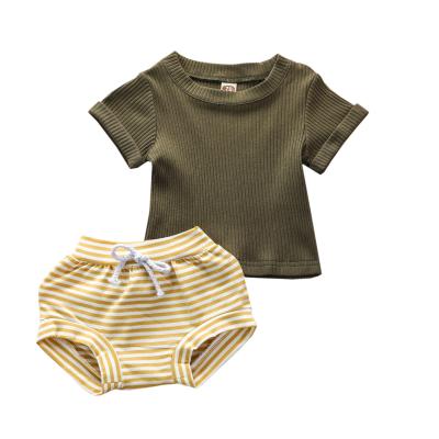 China Breathable 2020 Newborn Kid Girl Clothes Babies Crop Top+Stripe PP Shorts 2PCS Outfits Set for sale