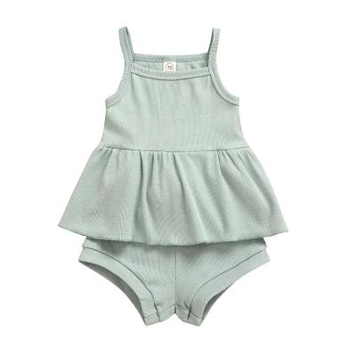 China Baby Breathable Cotton Baby Girls Ribbed Dress And Underwear 2pcs Sets Baby Toddler Girls Ribbed Clothes Sets for sale