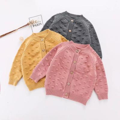 China 2019 Autumn winter breathable baby solid color knitted cardigan kids bubble ball knitting outwear coat for sale