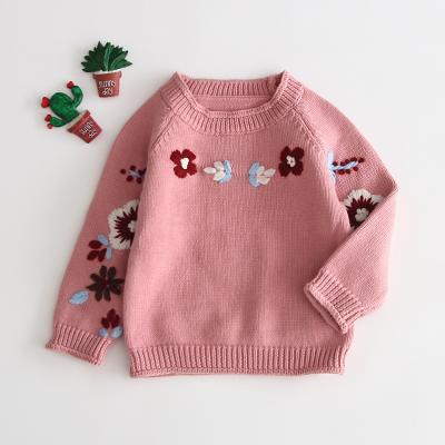 China New Breathable Hot Sale Girls Autumn Winter Baby Knitted Embroidery Floral Sweater Outwear for sale