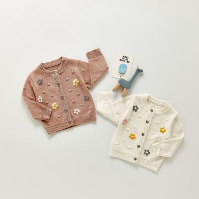 China Breathable New Arrivals Spring Autumn Cotton Knitted Baby Sweater Cardigan With Embroidered Flower for sale