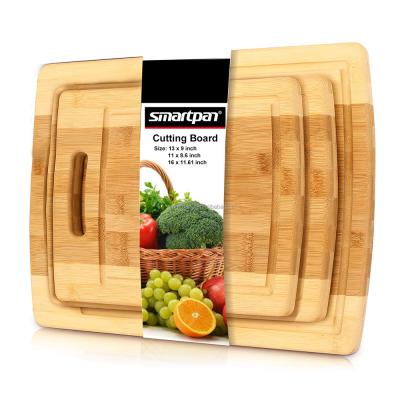 China Sustainable Kitchen 3 Piece Natural Organic Bamboo Cutting Boards with Juice Grooves BPA Free Eco-Friendly Bamboo Choppers for sale