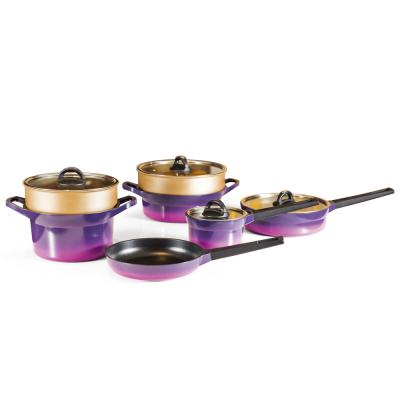 China Sustainable Colorful Cookware Sets Kitchen Cooking Pots And Pans Set for sale