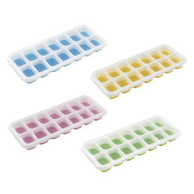 China Making Cake Easy-Release Silicone 14-Ice Cube Trays with Lidfor Collapsible Cocktail Freezer Stackable Ice Trays Puddle-Resistant for sale