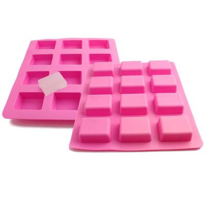 China 12 Cavity Viable Handmade Rectangle Silicone Cake Mold Soap Baking Molds for sale