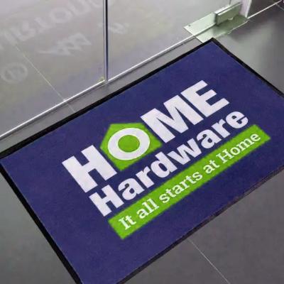 China Heavy Duty Printed Logo Anti Slip Door Mat Nylon Cut Pile Dirt Remove for sale