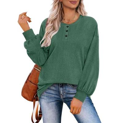 China The other European and American border women's casual loose Amazon autumn and winter puff sleeves button waist T-shirt top for sale