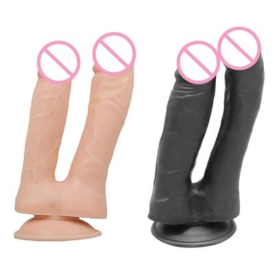 China Hot Selling Real Touch OEM ODM Suction Cup Realistic Strong Sex Toys Realistic G Spot Double Dildos For Women for sale