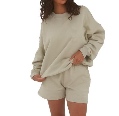 China OEM Factory Activewear Women QUICK DRY Sweatshirts Set Oversized Tracksuit Shorts With Long Sleeve Crewneck for sale