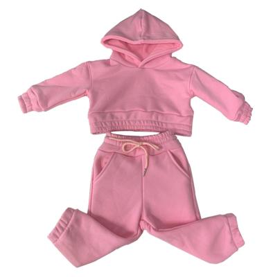 China Anti-shrink girls fashion clothes 2021 kids hoodies sweatshirts sets crop top 2 piece set for girls for sale