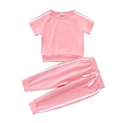 China Fashion\Comfortable\Durable Baby Boy Clothes New 2021 Hot Sale Trending Summer Children Clothing Set Pink Color Girls Clothing Sets for sale