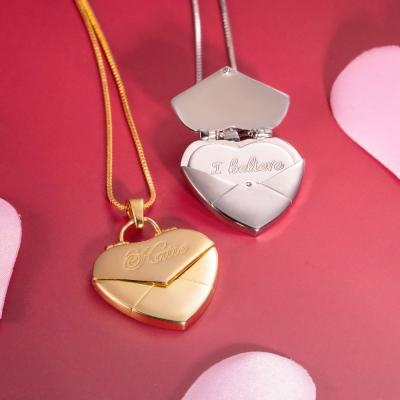 China TRENDY Custom Gold Plated Heart Pendant Message Envelope Personalized Pendant Necklace for sale