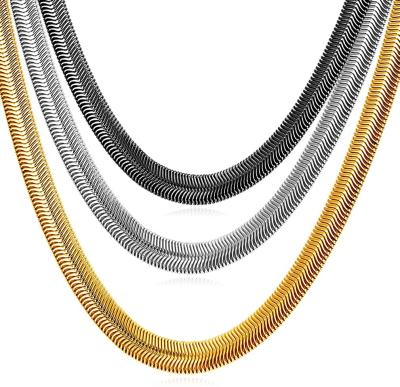 China TRENDY Fashion Women Silver Black Chain Jewelry Custom Gold Plated Stainless Steel Snake Chain Necklace Men for sale