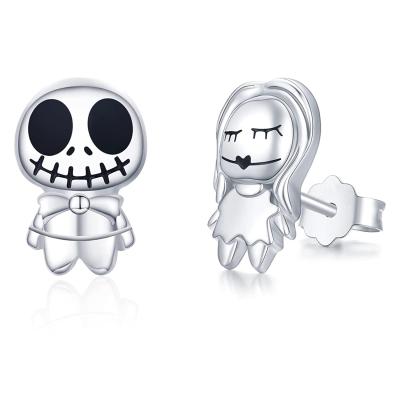 China Custom Made Cute Fashion Earrings Halloween Stainless Steel Ghost Skull Small Silver Stud Earrings for sale