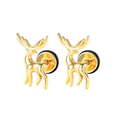 China Fashionable New Arrivals Christmas Earrings Jewelry Stainless Steel Gold Plated Mens Womens Deer Stud Earrings for sale