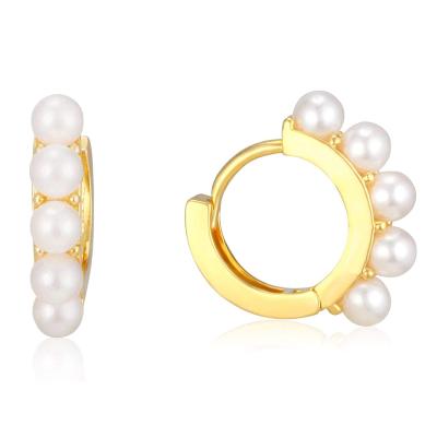 China Latest Fashion TRENDY Stainless Steel Jewelry Pearl Huggie Gold Plated Silver Hoop Earrings for sale