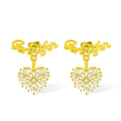 China TRENDY Personalized Girls Christmas Snowflake Crystal Earrings Jewelry Stainless Steel Gold Plated Name Heart Earrings for sale