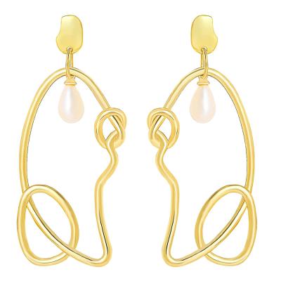 China TRENDY Statement Women Bead Dangling Earrings Gift Jewelry Custom Stainless Steel Gold Plated Geometric Irregular Circle Earrings for sale