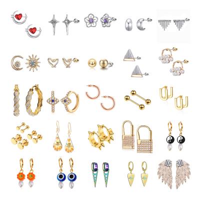 China Wholesale Y2K FASHIONABLE Custom Cool New Cute Women Accessory 18K Gold Plated 316L Stainless Steel Silver Stud Earring Set Trendy Jewelry for sale