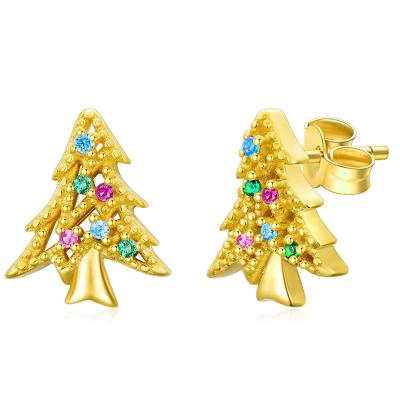 China Women Girls Jewelry Gift Supply Stainless Steel Rhinestone Christmas Tree TRENDY Gold Plated Stud Earrings for sale