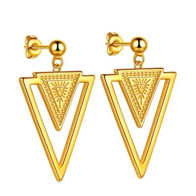 China Trendy Fashion Women Men Women Triangle Earrings Jewelry Stainless Steel Gold Plated Evil Eye Stud Earrings for sale