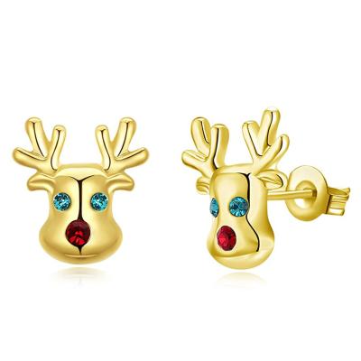 China Cute Christmas Girls Gift Earrings Jewelry Stainless Steel Gold Plated Tiny CZ Milu Deer Stud Christmas Earrings for sale