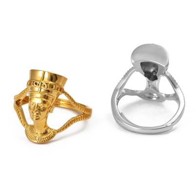 China Wholesale FASHIONABLE Egyptian Queen Neffertiti Ring Jewelry Custom Stainless Steel 18K Gold Plated Pharaoh Ring for sale