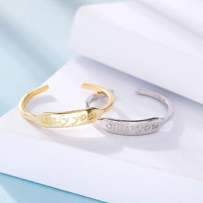 China FASHIONABLE Personalized Adjustable Jewelry Custom Engrave Bar 925 Silver Couple Ring for sale