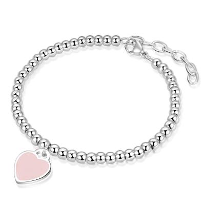 China FASHIONABLE Heart Charm High Quality Stainless Steel Women Jewelry Bangle Beaded Bracelet for sale