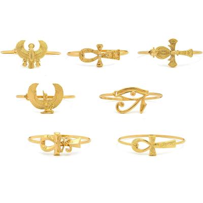 China CLASSIC Egyptian Ankh Bangle Jewelry Custom Gold Plated Eye Of Horus Stainless Steel Cross Bangle Bracelet for sale