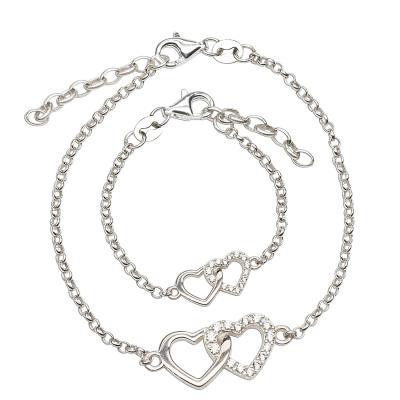 China Custom FASHIONABLE Jewelry Set Mother Daughter Bracelet Stainless Steel Gold Plated Double Heart Crystal Bracelet for sale